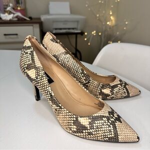 DKNY Beige and Black Snakeskin Heels